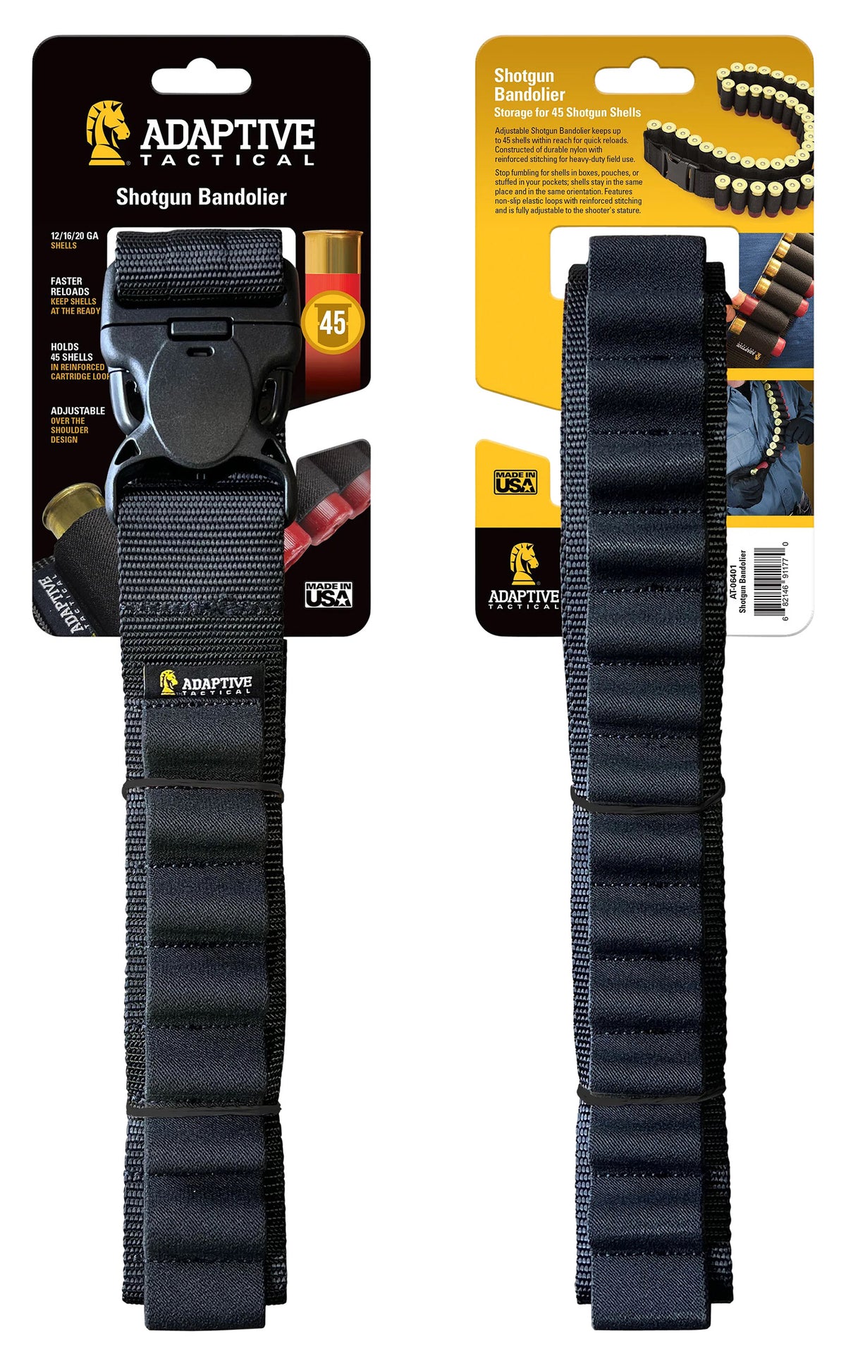 Adaptive Tactical Adjustable Shotgun Bandolier 45rd Non-Slip Elastic Shell Loops Black