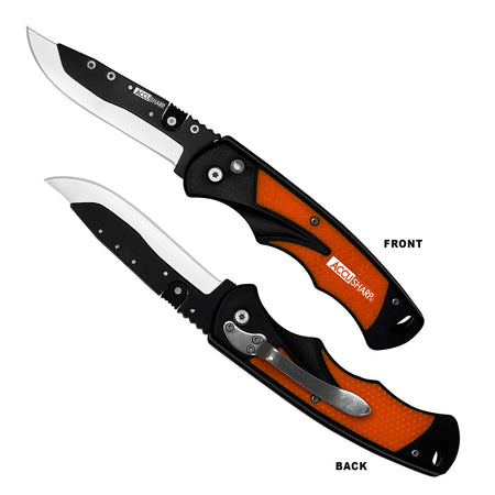 AccuSharp 741C 3.50" Razor Folding Knife with Blaze Orange Ergonomic Handle, 3-Position Lock, 2 Replacement Blades & Belt Clip