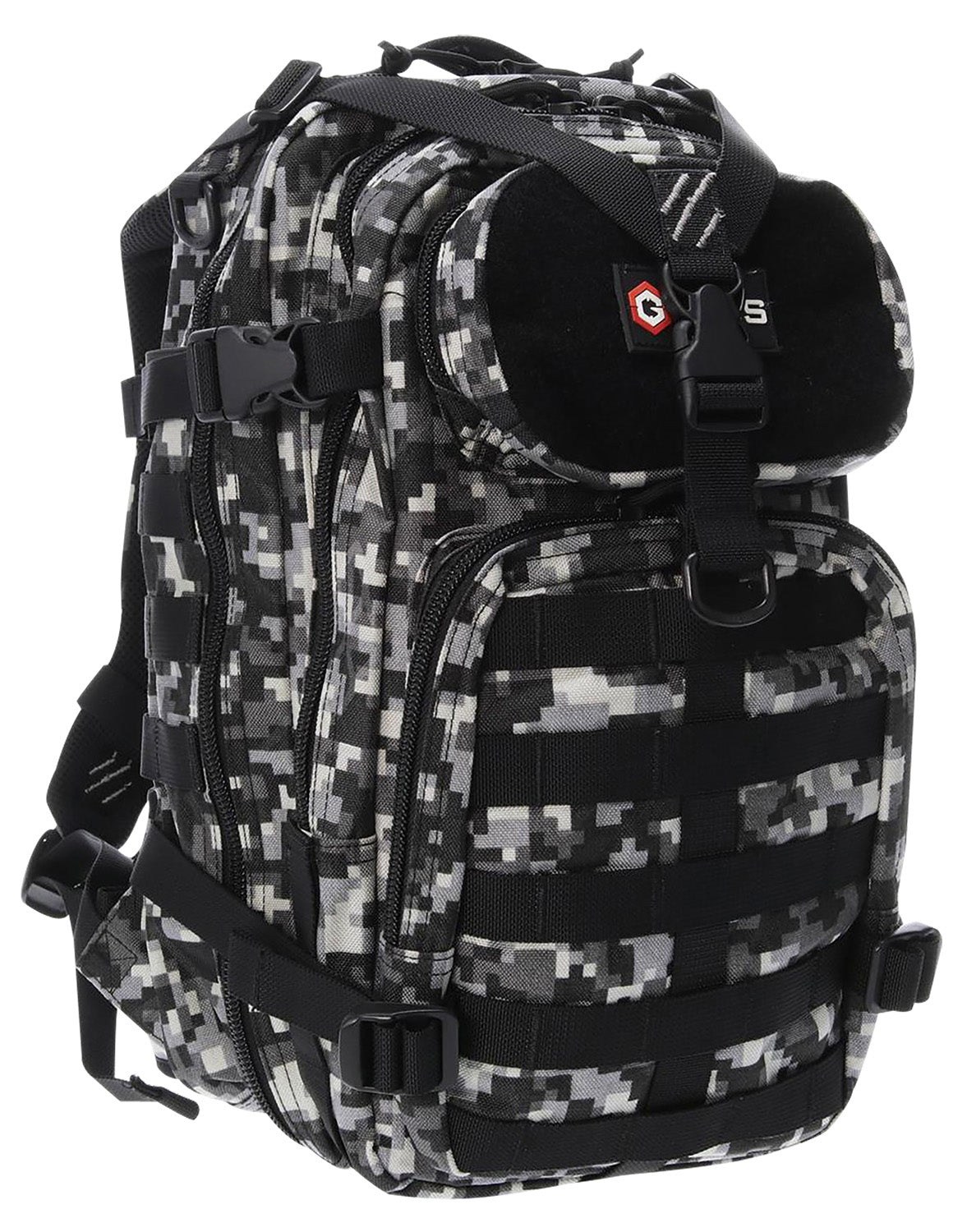 GPS Tactical Bugout Bag Gray Digital Camo 600D Polyester with Laptop Sleeve 2 Handguns