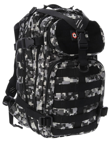 GPS Tactical Bugout Bag Gray Digital Camo 600D Polyester with Laptop Sleeve 2 Handguns