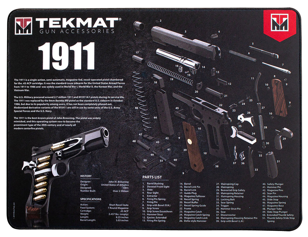 TekMat Ultra 20 Premium Cleaning Mat Black/White 15"x20" 1911 Parts Diagram