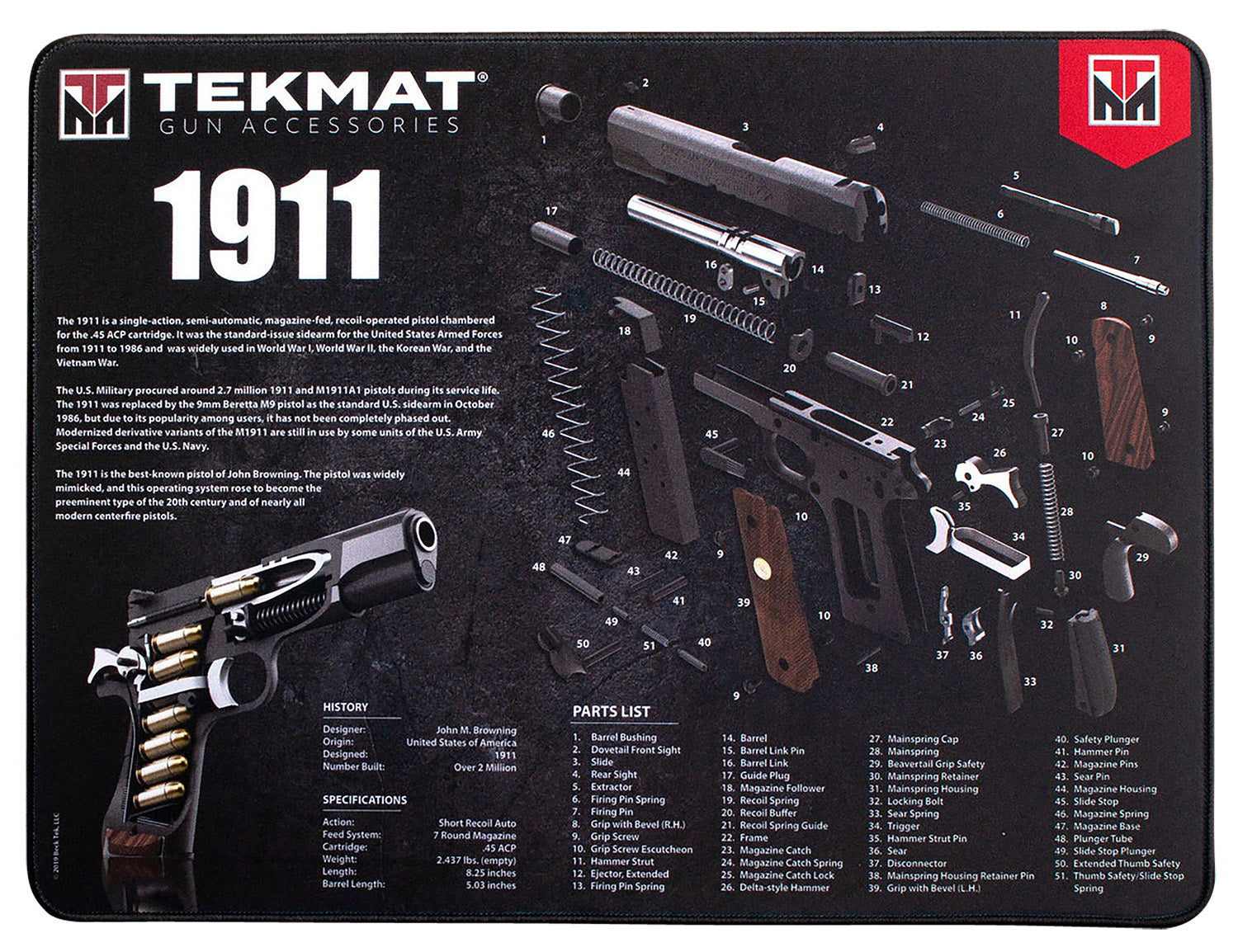 TekMat Ultra 20 Premium Cleaning Mat Black/White 15"x20" 1911 Parts Diagram