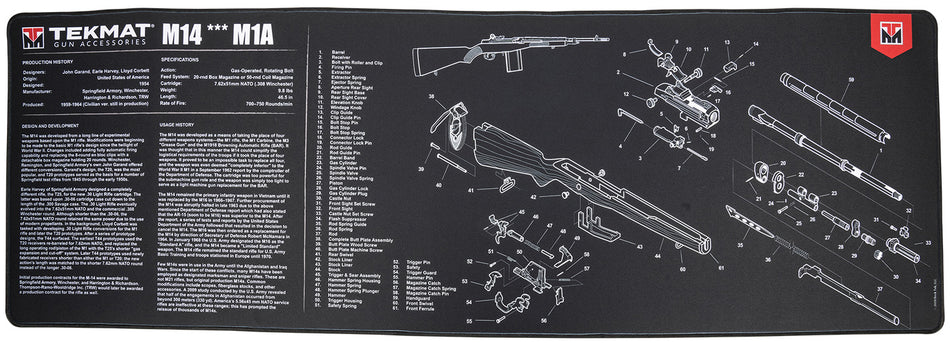 TekMat M14 M1A Parts Diagram Cleaning Mat Black/White 15"x44" Rubber