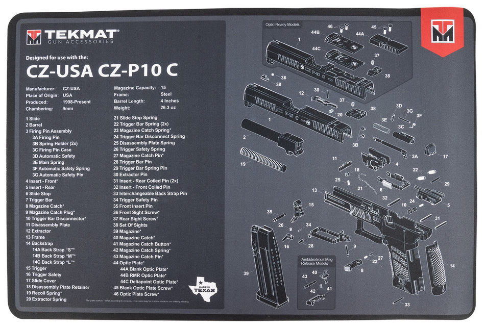 TekMat CZ P-10C Parts Diagram Cleaning Mat Black/Gray 11"x17" Rubber