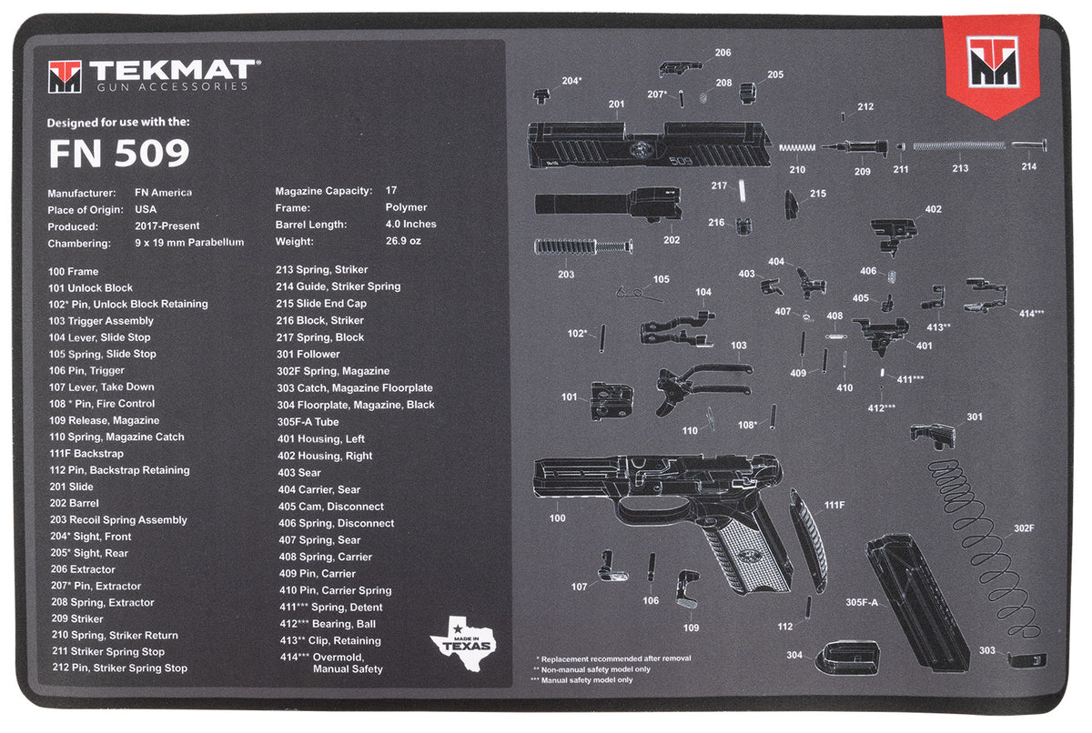 TekMat FN 509 Parts Diagram Cleaning Mat Black/Gray 11"x17" Rubber