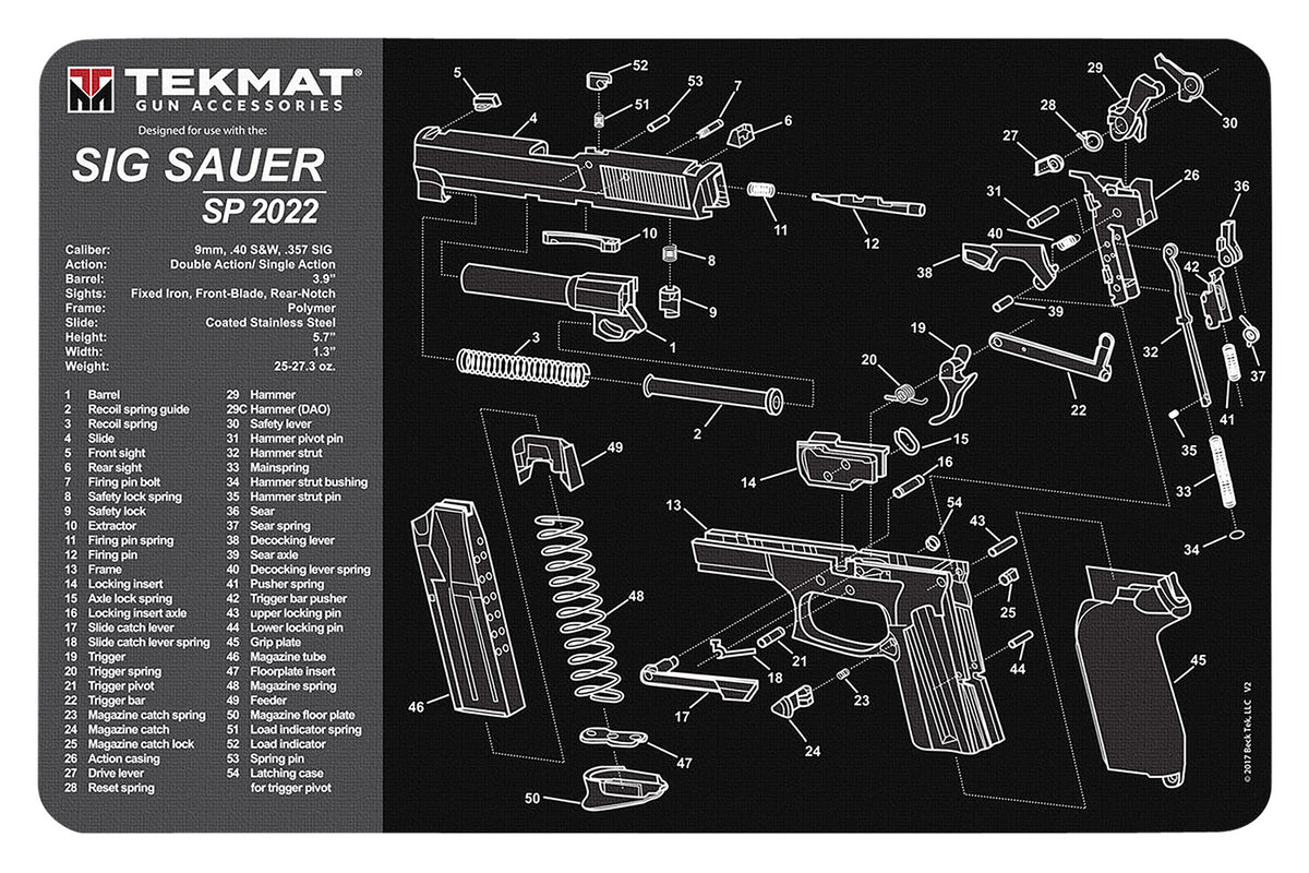 TekMat Sig SP2022 Parts Diagram Cleaning Mat Black/Gray 11"x17" Rubber