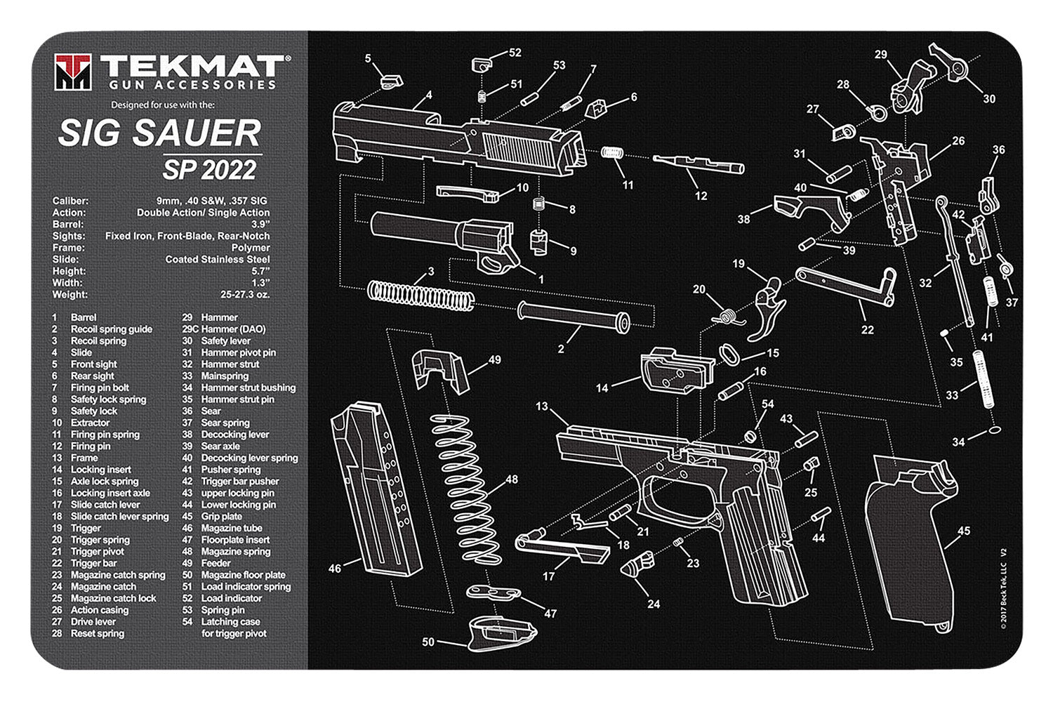 TekMat Sig SP2022 Parts Diagram Cleaning Mat Black/Gray 11"x17" Rubber