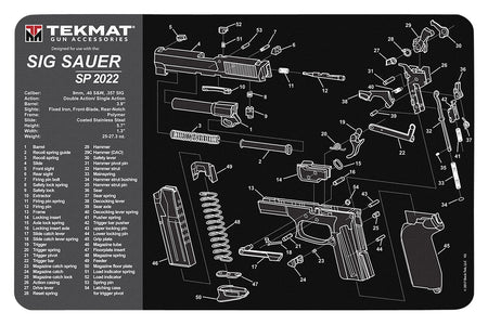 TekMat Sig SP2022 Parts Diagram Cleaning Mat Black/Gray 11"x17" Rubber