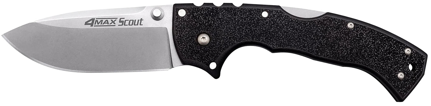 Cold Steel 4-Max Scout 4" Folding Stonewashed Drop Point Blade Black Griv-Ex Handle w/ Belt Clip