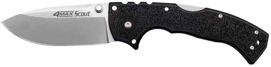 Cold Steel 4-Max Scout 4" Folding Stonewashed Drop Point Blade Black Griv-Ex Handle w/ Belt Clip