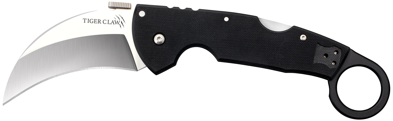 Cold Steel Tiger Claw 3.5" Folding Hawkbill Plain Stonewashed S35VN Blade Matte Black G10 Handle w/ Belt Clip