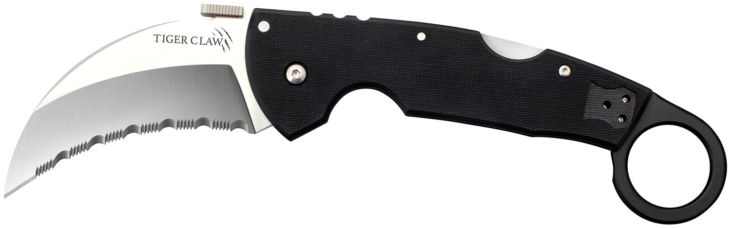 Cold Steel Tiger Claw 3.5" Folding Hawkbill Serrated Stonewashed S35VN Blade Matte Black G10 Handle w/ Belt Clip