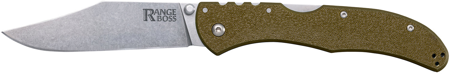 Cold Steel Range Boss Clip Point Folder, 4034 SS Blade, 5.25" OD Green Zy-Ex Handle with Tri-Ad Lock