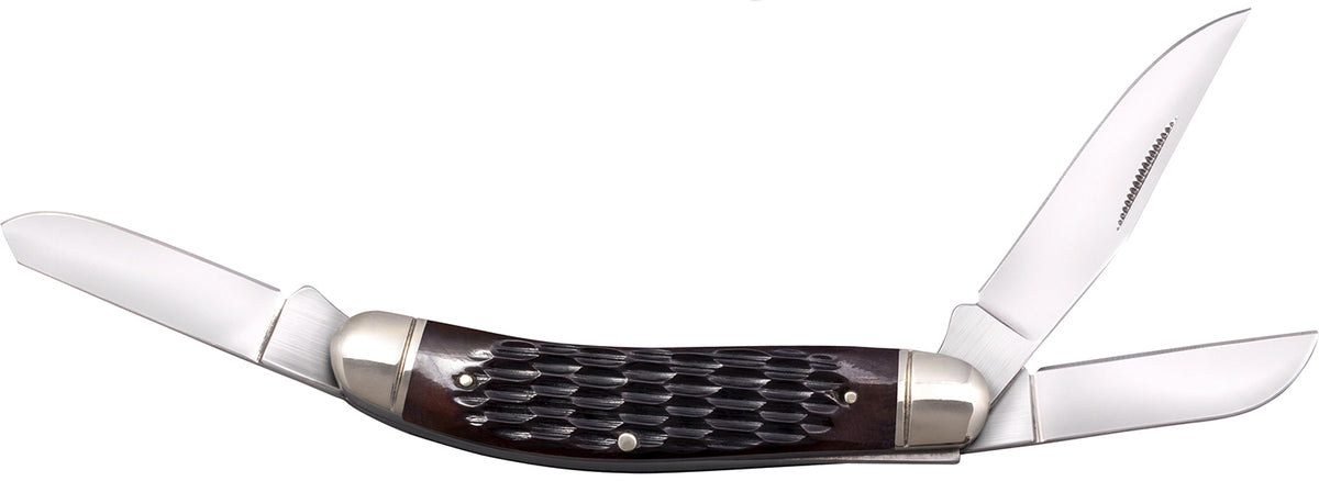 Cold Steel Gentleman's Stockman 2"/2.10"/2.50" Folder, 8Cr13MoV SS Blades, Brown Jigged Bone Handle