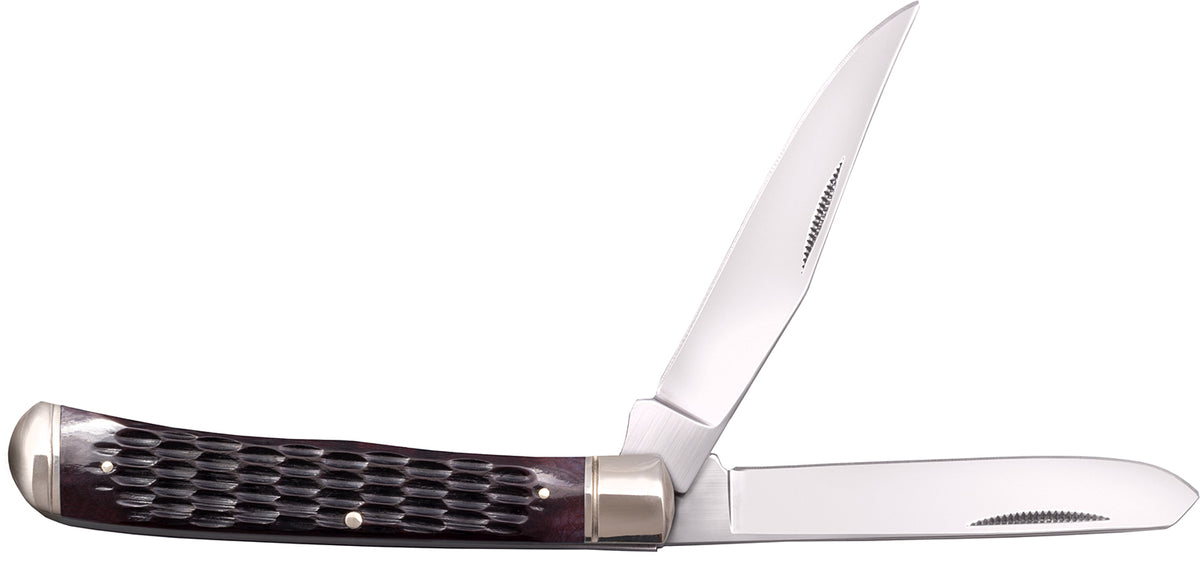 Cold Steel Trapper 3-Inch Dual-Blade Folder, 8Cr13MoV Stainless Blades, Brown Jigged Bone Handle with Bolsters