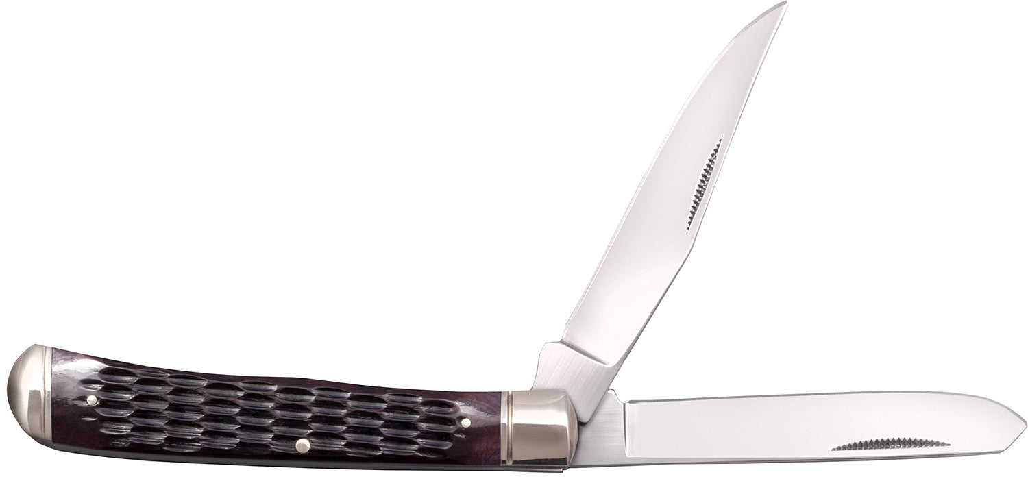 Cold Steel Trapper 3-Inch Dual-Blade Folder, 8Cr13MoV Stainless Blades, Brown Jigged Bone Handle with Bolsters
