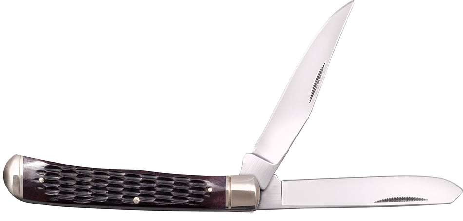 Cold Steel Trapper 3-Inch Dual-Blade Folder, 8Cr13MoV Stainless Blades, Brown Jigged Bone Handle with Bolsters
