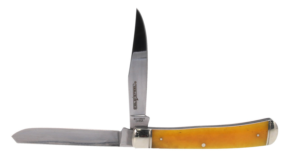 Cold Steel Trapper 3-Inch Dual-Blade Folder, 8Cr13MoV Stainless Blades, Yellow Bone Handle with Bolsters