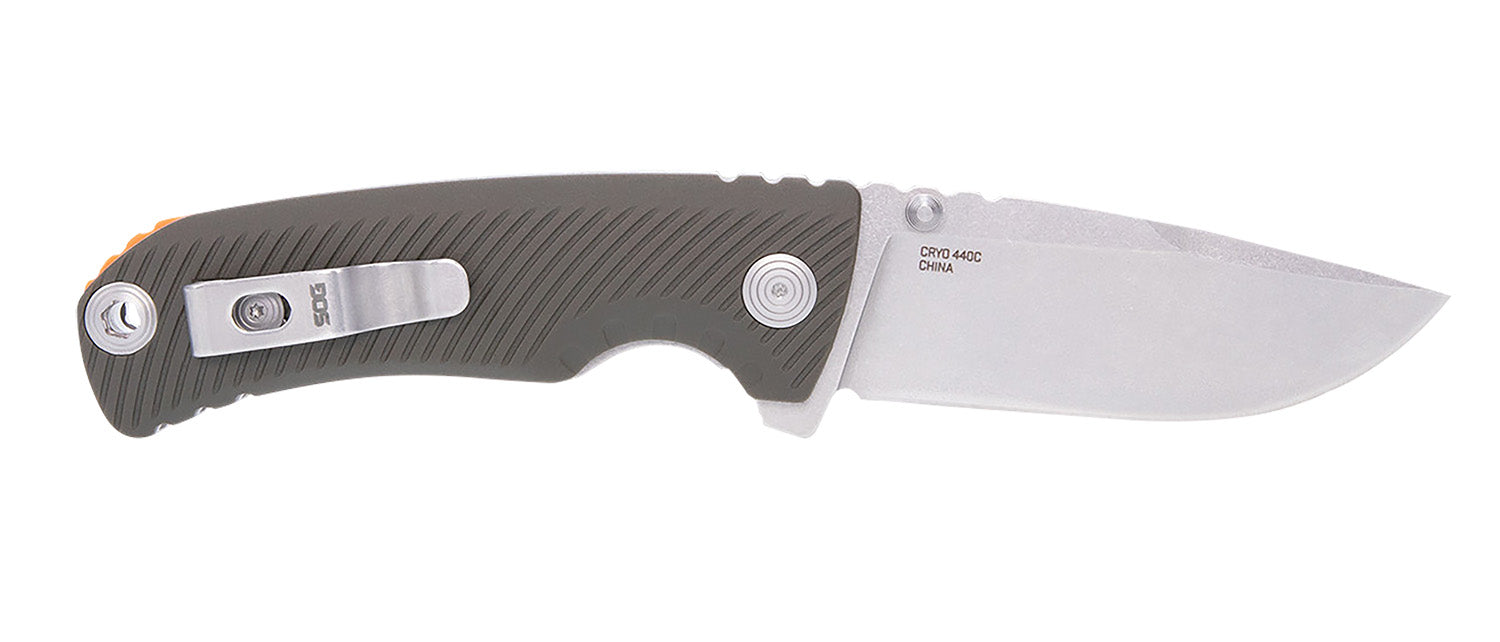 SOG Tellus ATK 3.50" Clip Point Plain Stonewashed Cryo 440C Blade Olive Drab GRN Handle Assisted Opening Folder