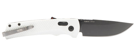 SOG Flash AT 3.45" Straight Back Plain TiNi D2 Steel Blade Concrete Gray GRN Handle XR Locking Folding Knife