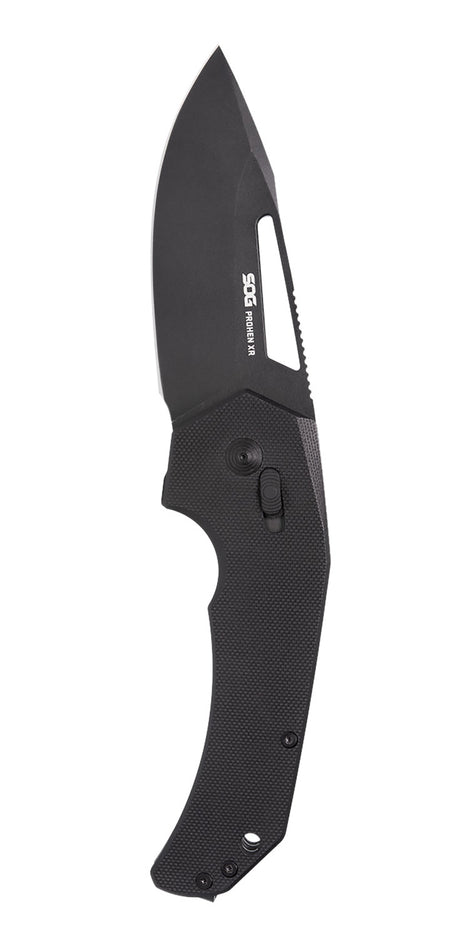 SOG Prohen XR 3.35" Plain Black TiNi Cryo D2 Drop Point Blade Black Textured G10 Handle Single-Hand XR Lock Folder