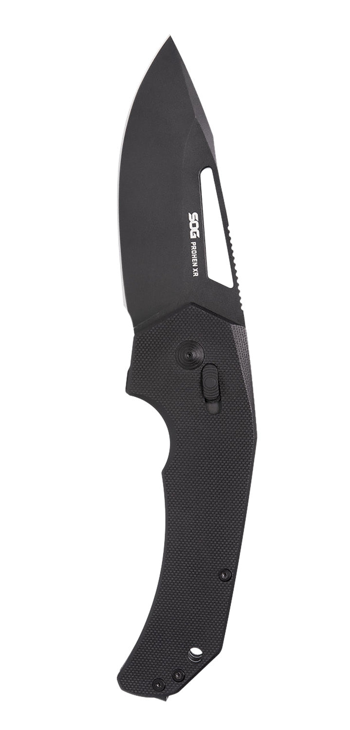 SOG Prohen XR 3.35" Plain Black TiNi Cryo D2 Drop Point Blade Black Textured G10 Handle Single-Hand XR Lock Folder