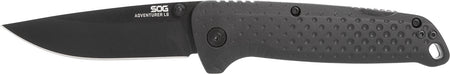 SOG Adventure LB 3.50" Plain Black TiNi 5Cr15MoV Drop Point Blade Black Textured GRN Handle Classic Lockback Design
