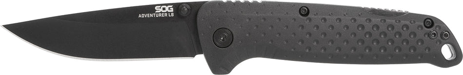 SOG Adventure LB 3.50" Plain Black TiNi 5Cr15MoV Drop Point Blade Black Textured GRN Handle Classic Lockback Design
