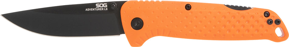 SOG Adventure LB 3.50" Plain Black TiNi 5Cr15MoV Blade High-Vis Blaze Orange Textured GRN Handle Classic Lockback Folder