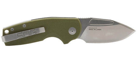 SOG Stout SJ 2.60" Plain Stonewashed Cryo D2 Clip Point Blade Olive Drab Textured G10 Handle Slip Joint Folder