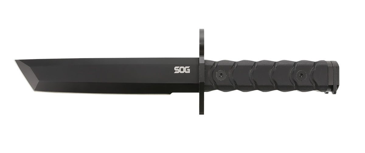 SOG Bayonet 7.00" Tanto Plain Black Blade G-10 Handle Multi-Purpose Fixed Blade Knife with Barrel Ring and Sheath