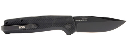 SOG Terminus SJ 2.90" Plain Stonewashed Cryo D2 Clip Point Blade Blackout G10 Handle Slim Everyday Carry Slip Joint