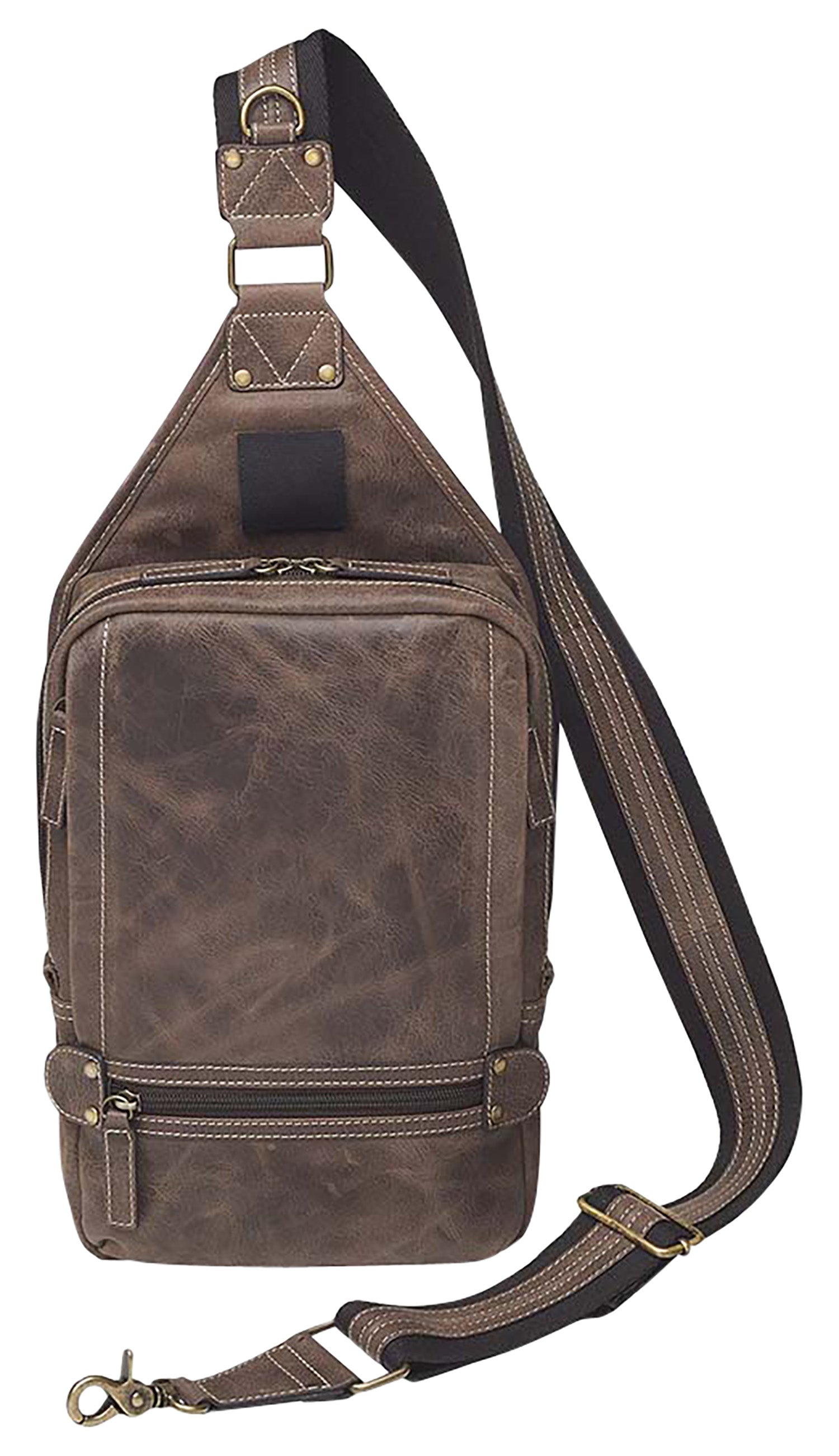 Gun Tote'n Mamas Brown Distressed Leather Sling Backpack GTMCZY108 with Standard Holster