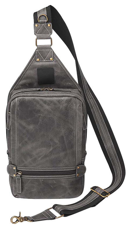 Gun Tote'n Mamas Gray Distressed Leather Sling Backpack GTMCZY108GREY with Standard Holster