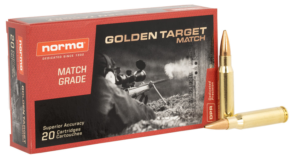 Norma Dedicated Precision Golden Target Match .308 Win / 7.62x51mm 168 grain Boat Tail Hollow Point ammunition
