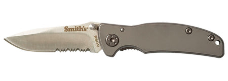 Smiths 51007 Titania I Compact 2.20" Drop Point Part Serrated Titanium Coated SS Blade Stainless Steel Handle with Pocket Clip