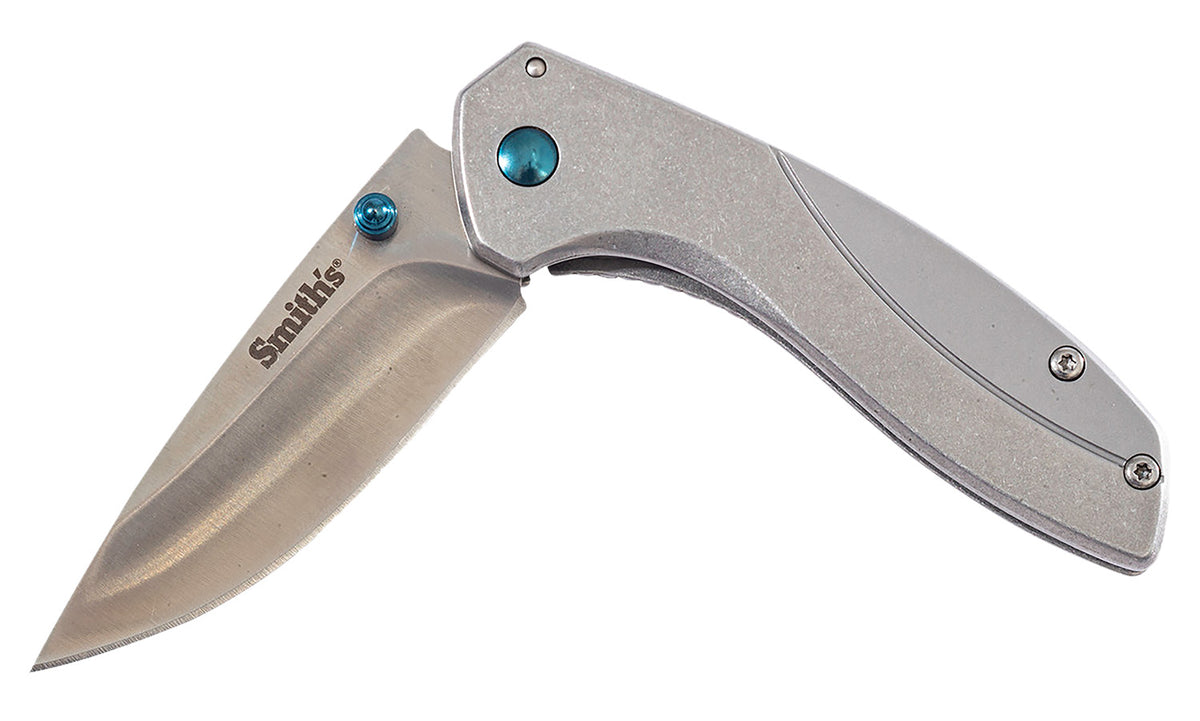 Smith's Products Noesis 51245 2.75" Drop Point Folding Pocket Knife Satin SS Blade Stainless Handle and Clip