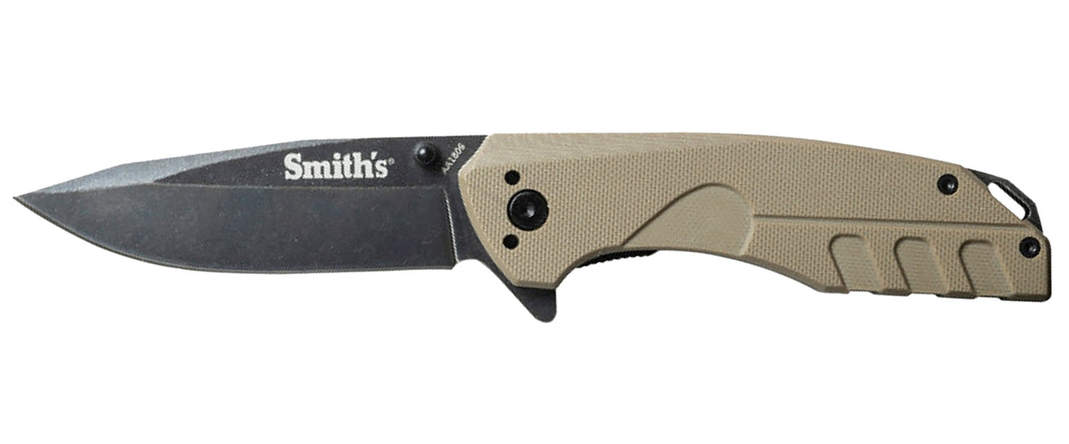 Smith's Products BattlePlan 50995 3.35" Drop Point Folding Pocket Knife Stonewashed Blade Desert Tan Handle