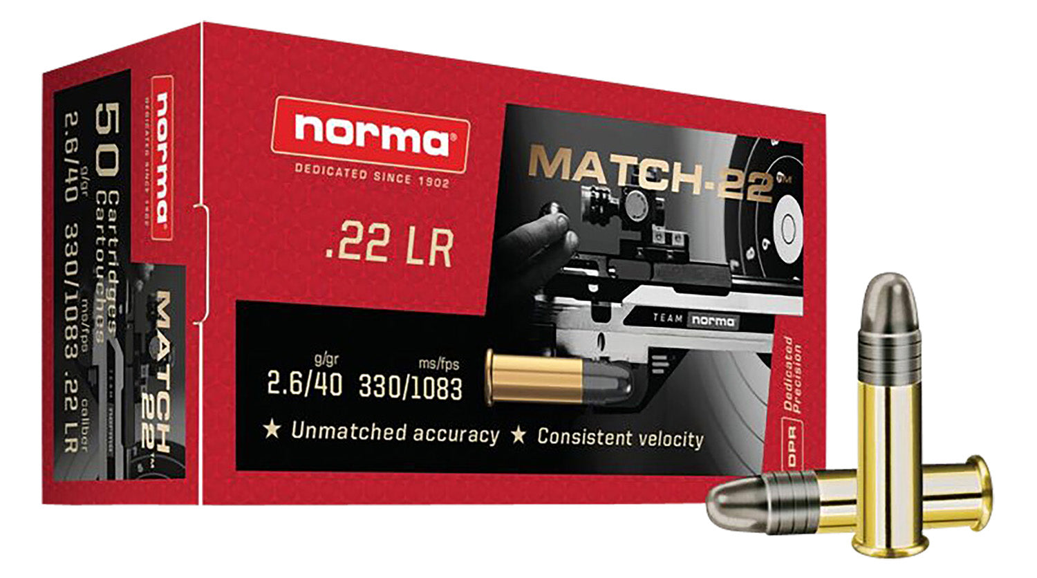 Norma Dedicated Precision Match Lead Round Nose 40 Grain .22 Long Rifle 1083 fps