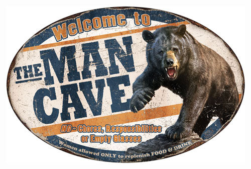 Rivers Edge Bear Man Cave Embossed Metal Sign 12x17