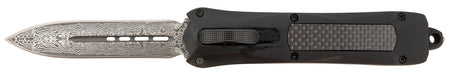 Steel River Knives Spartan 3.50" OTF Auto Dagger Damascus 440C Steel Blade Black w/Carbon Fiber Inlay Aluminum Handle