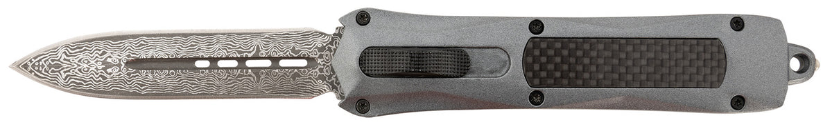 Steel River Knives Spartan 3.50" OTF Auto Dagger Damascus 440C Steel Blade Gray w/Carbon Fiber Inlay Aluminum Handle