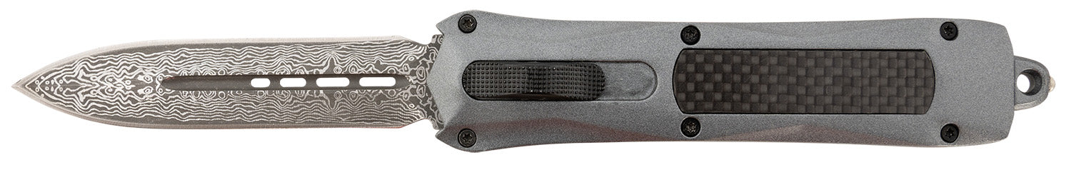 Steel River Knives Spartan 3.50" OTF Auto Dagger Damascus 440C Steel Blade Gray w/Carbon Fiber Inlay Aluminum Handle