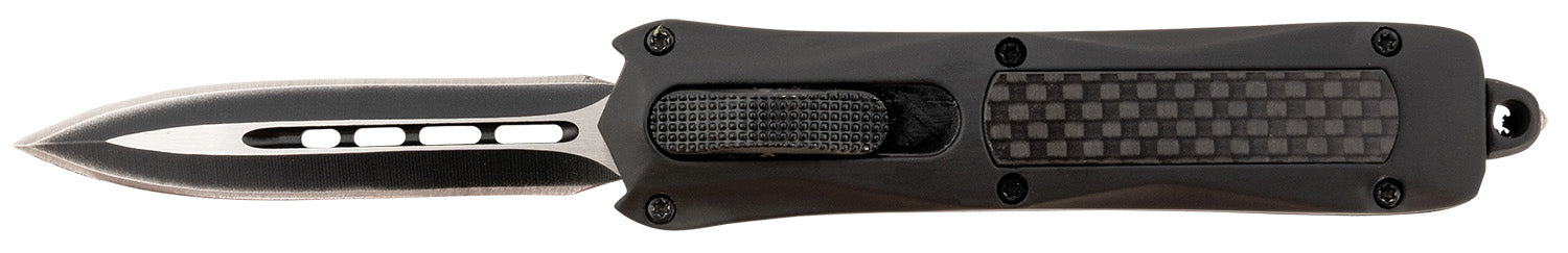 Steel River Knives Spartan Mini 2.70" OTF Auto Dagger 440C SS Blade Black w/Carbon Fiber Inlay Zinc Alloy Aluminum Handle