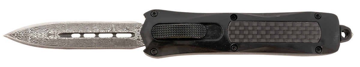 Steel River Knives Spartan Mini OTF MA163BDD 2.70" Dagger Damascus 440C SS Black Carbon Fiber Aluminum Handle