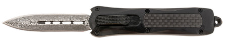 Steel River Knives Spartan Mini OTF MA163BDD 2.70" Dagger Damascus 440C SS Black Carbon Fiber Aluminum Handle