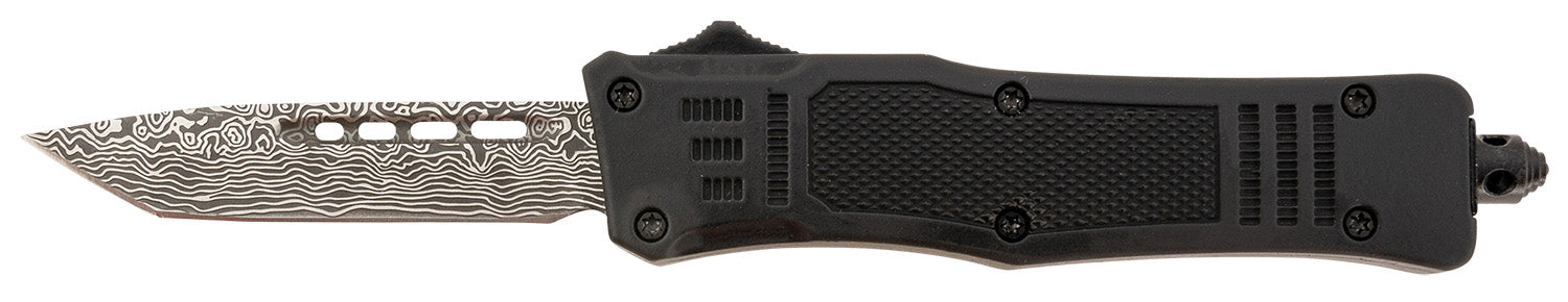 Steel River Knives Spartan Mini 2.75" OTF Tanto Damascus 440C Blade with Black Zinc Alloy Aluminum Handle