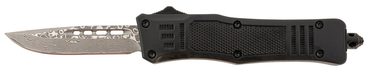 Steel River Knives Spartan Mini OTF MT616BRDAMDP 2.75" Real Damascus 37 Layers 440 Core Black Aluminum Zinc Handle