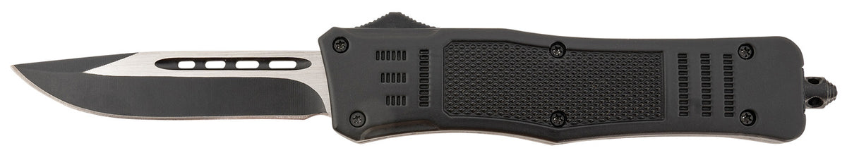 Steel River Knives Spartan Medium OTF Drop Point T618BDP 3.25" Black/Silver 440C SS Blade 4.50" Aluminum Handle