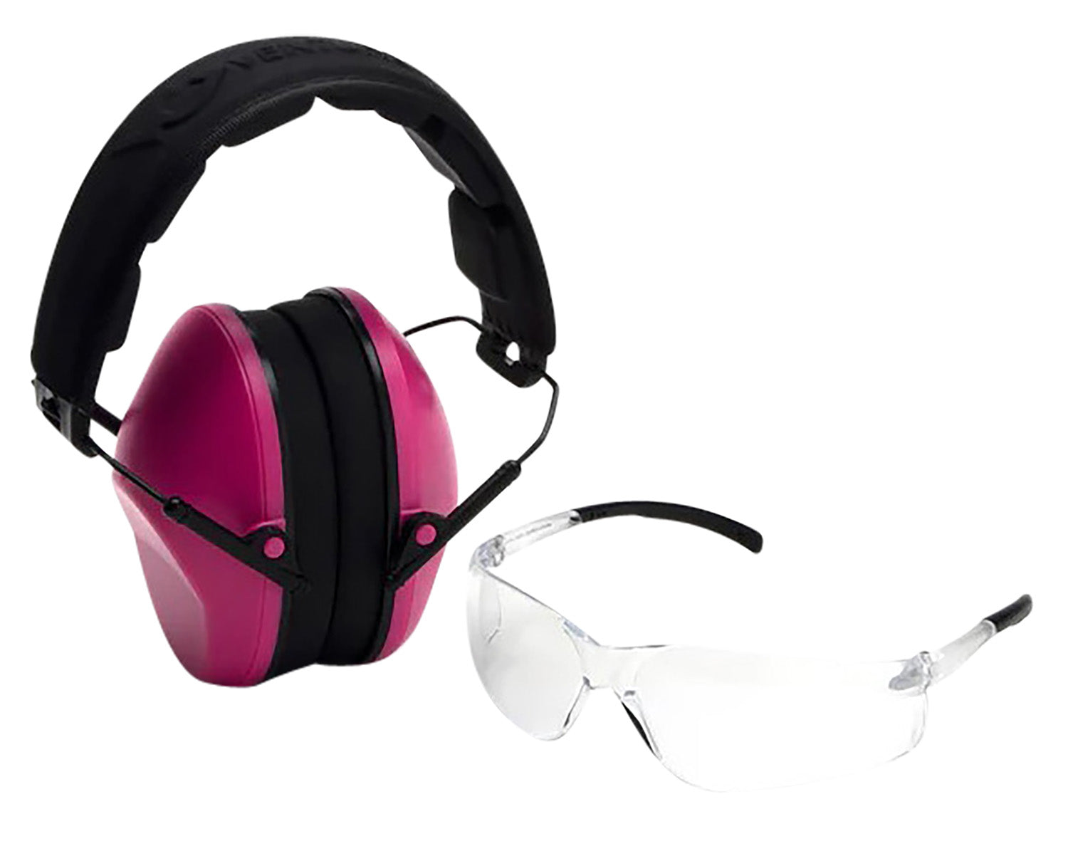 Pyramex Low-Profile Combo Clear Lens Safety Glasses with Rubber Temple Tips and Pink Ear Muffs